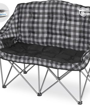 Padded Double Camping Chair Folding Loveseat 2 Person Camp Chair Heavy Duty Lawn Chairs Camping Couch Outdoor Sofa