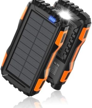 Power-Bank-Solar-Charger – 42800mAh Portable Charger,Solar Power Bank,External Battery Pack 5V3.1A Qc 3.0 Fast Charger Built-in Super Bright Flashlight (Orange)